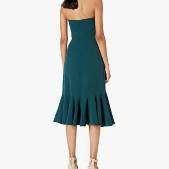 DRESS THE POPULATION Madison Strapless Fluted Midi Dress Slit Pine Size Small - Picture 2 of 11